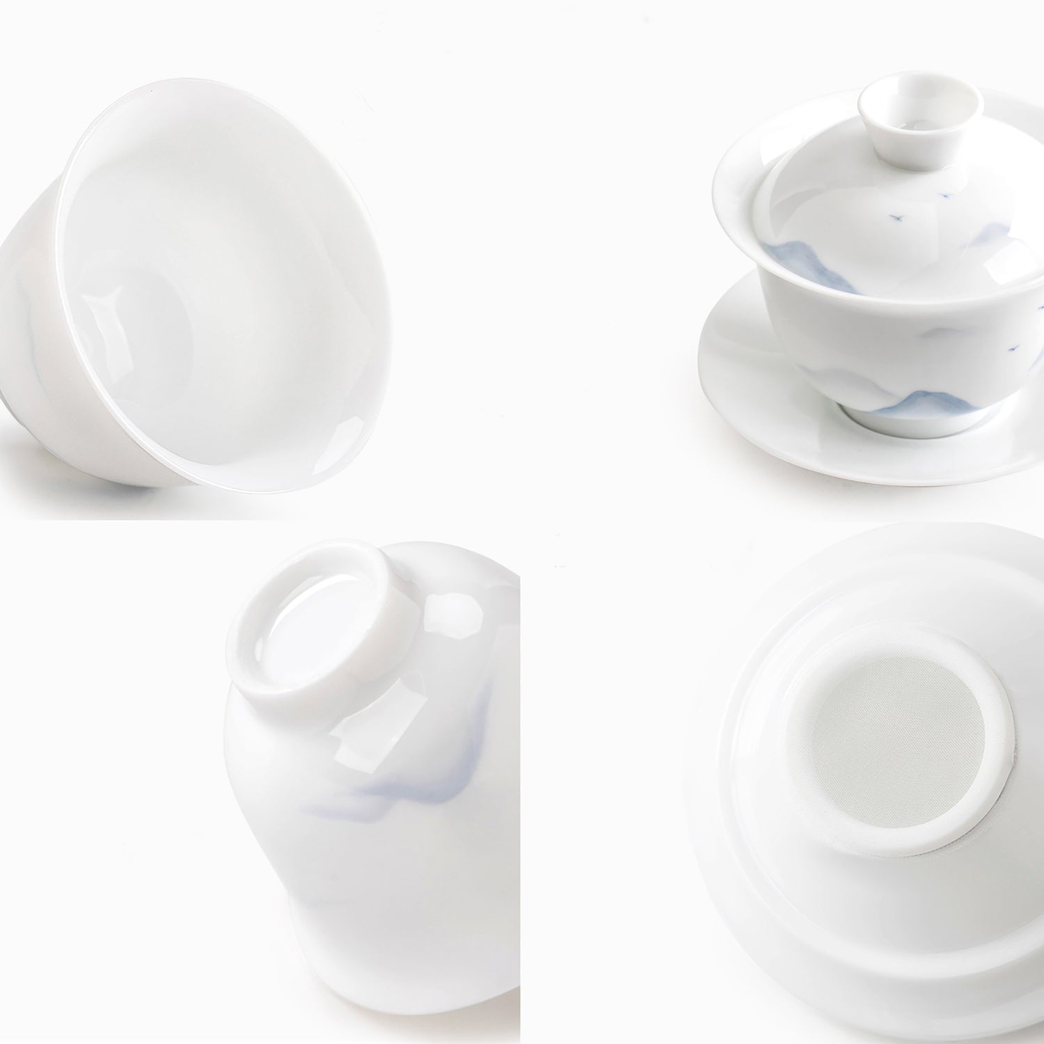 Ensemble de Gai wan en porcelaine blanche avec motif de montagne