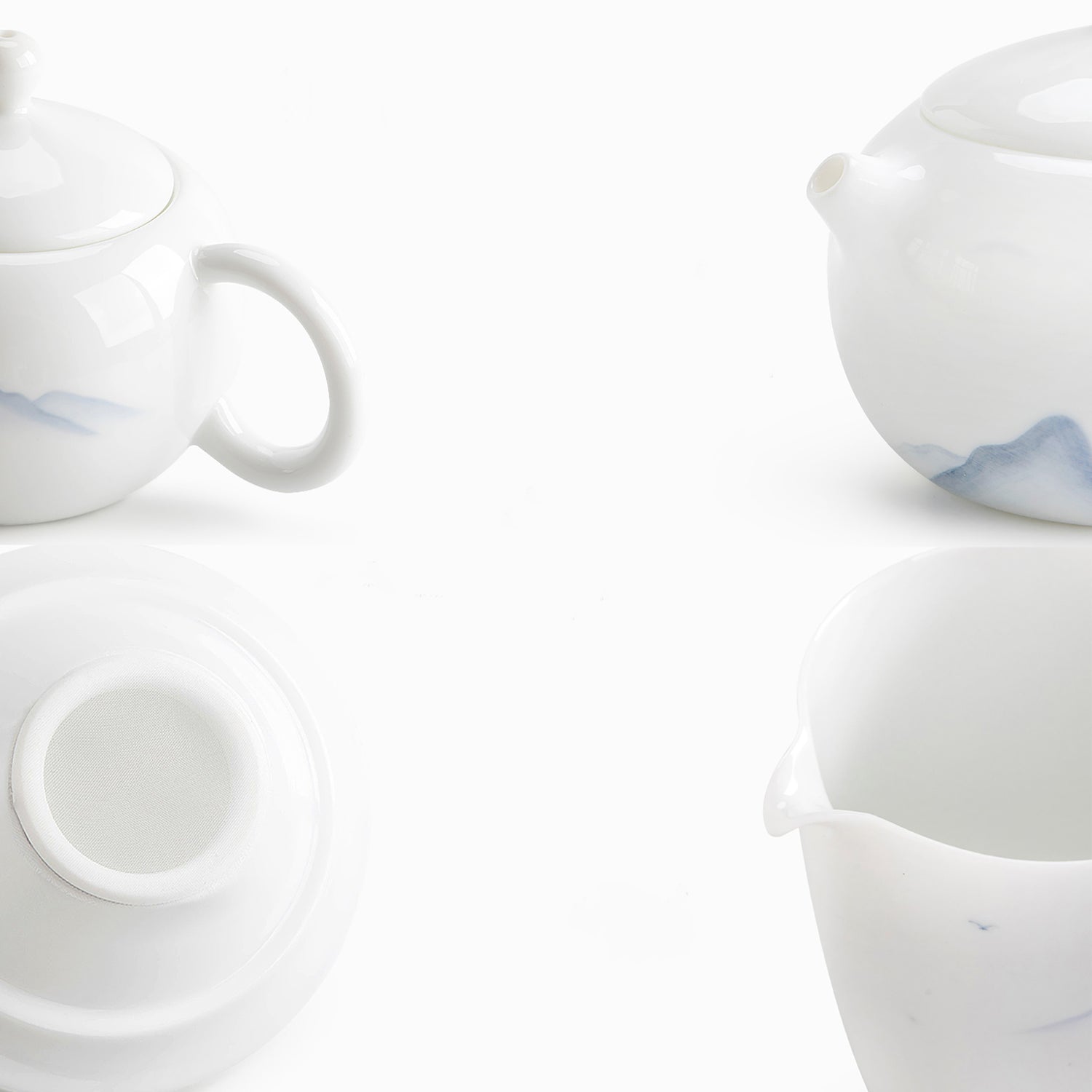 Ensemble de théière en porcelaine blanche avec motif de montagne