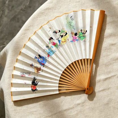 Éventail pliant artisanal chinois en papier Xuan et bambou d’Anji