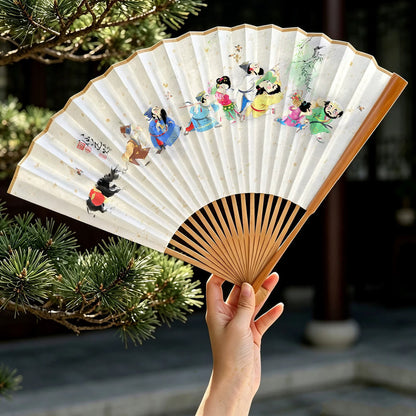 Éventail pliant artisanal chinois en papier Xuan et bambou d’Anji