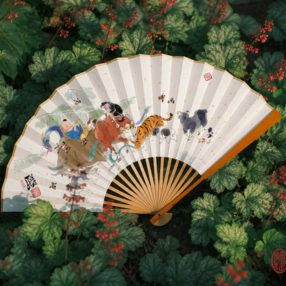 Éventail pliant artisanal chinois en papier Xuan et bambou d’Anji