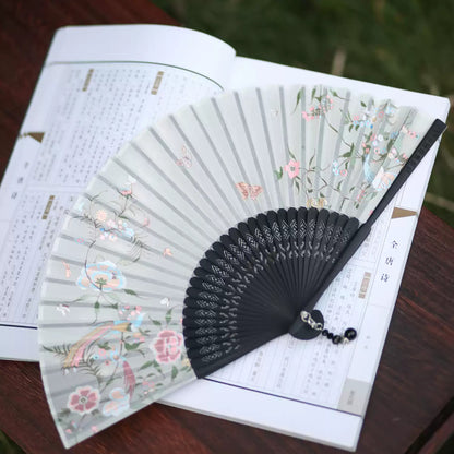 Éventail pliant Guang Embroidery Fleurs &amp; Papillons