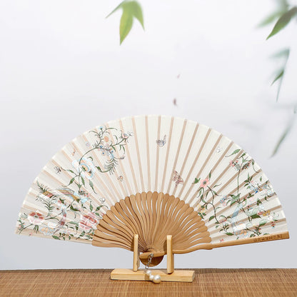 Éventail pliant Guang Embroidery Fleurs &amp; Papillons