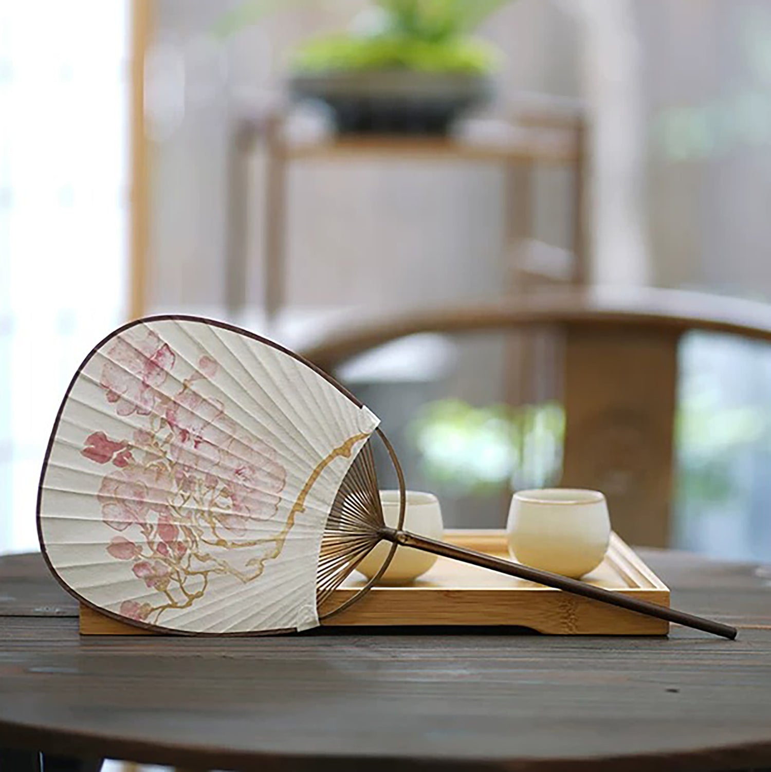 Éventail chinois en papier Xuan motif floral