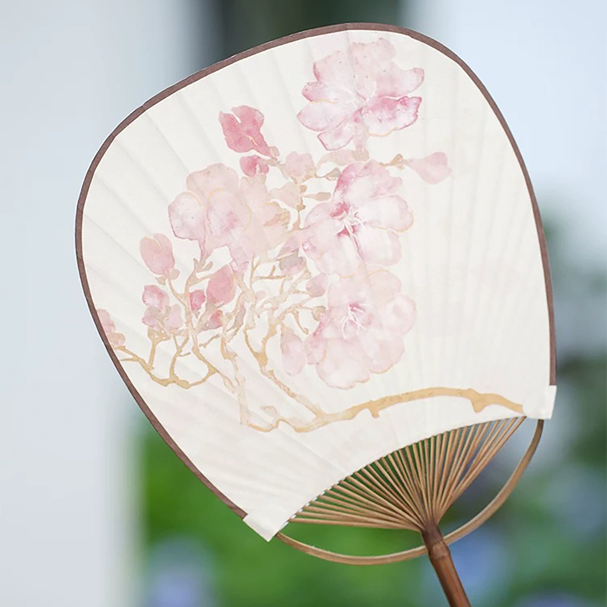 Éventail chinois en papier Xuan motif floral