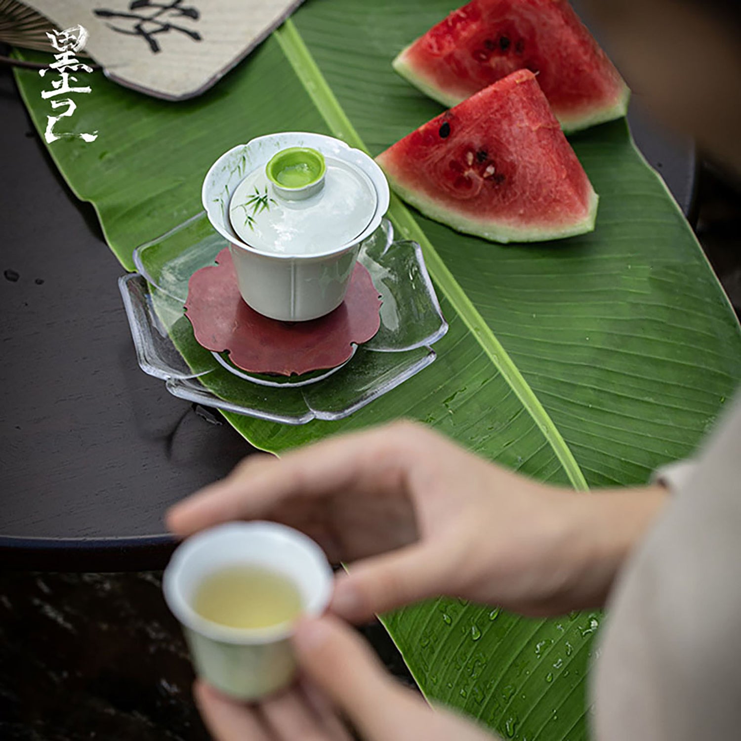 Gai Wan en porcelaine avec motif de bambou peint à la main