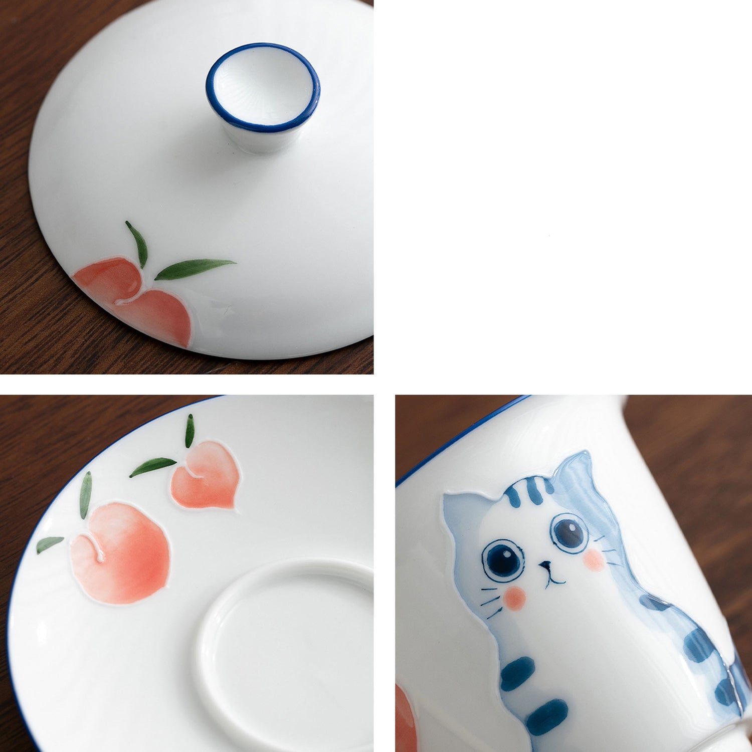 Gaiwan en porcelaine blanche avec motif chat mignon