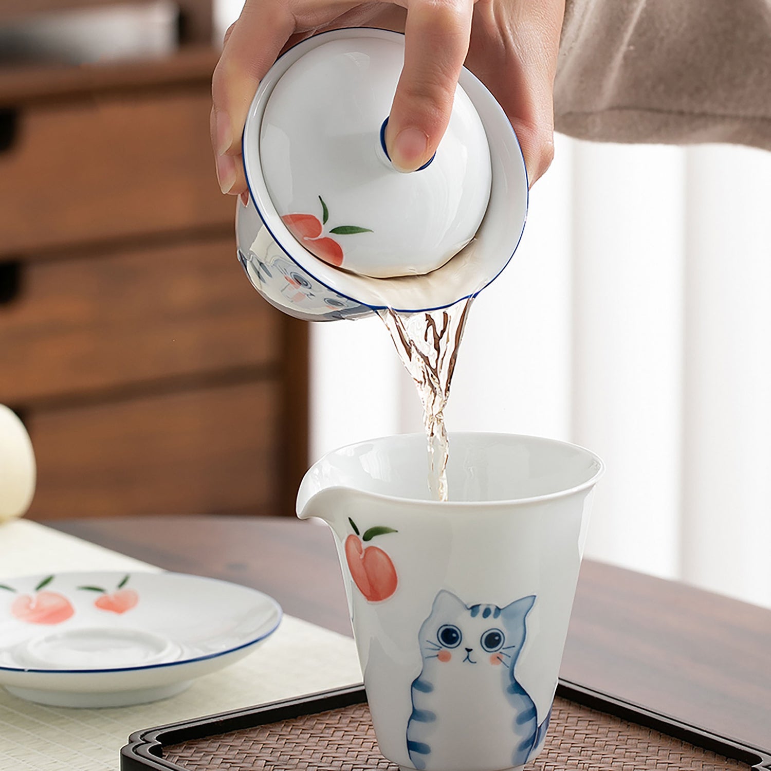 Gaiwan en porcelaine blanche avec motif chat mignon