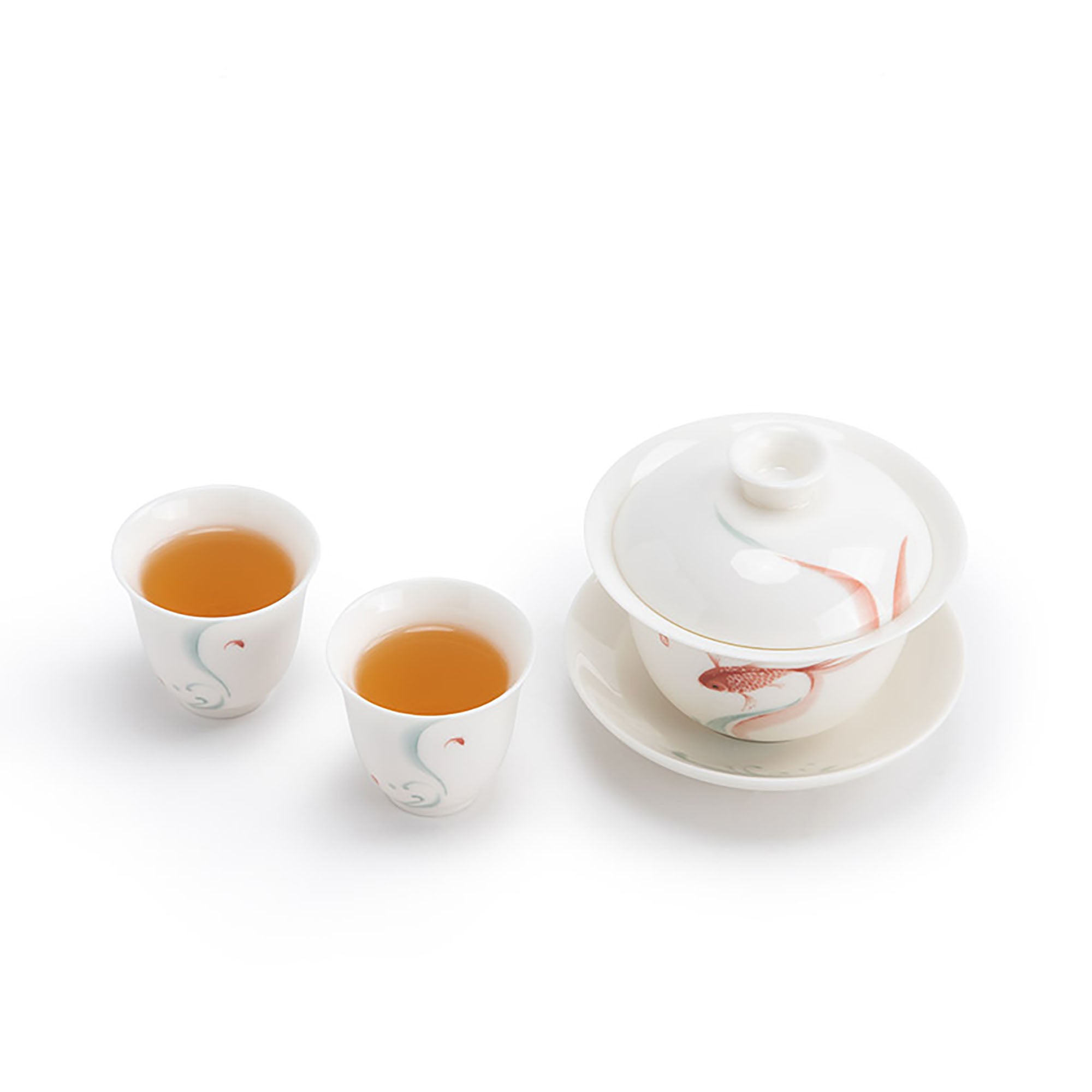 Gai wan en porcelaine blanche avec design bonheur de poisson