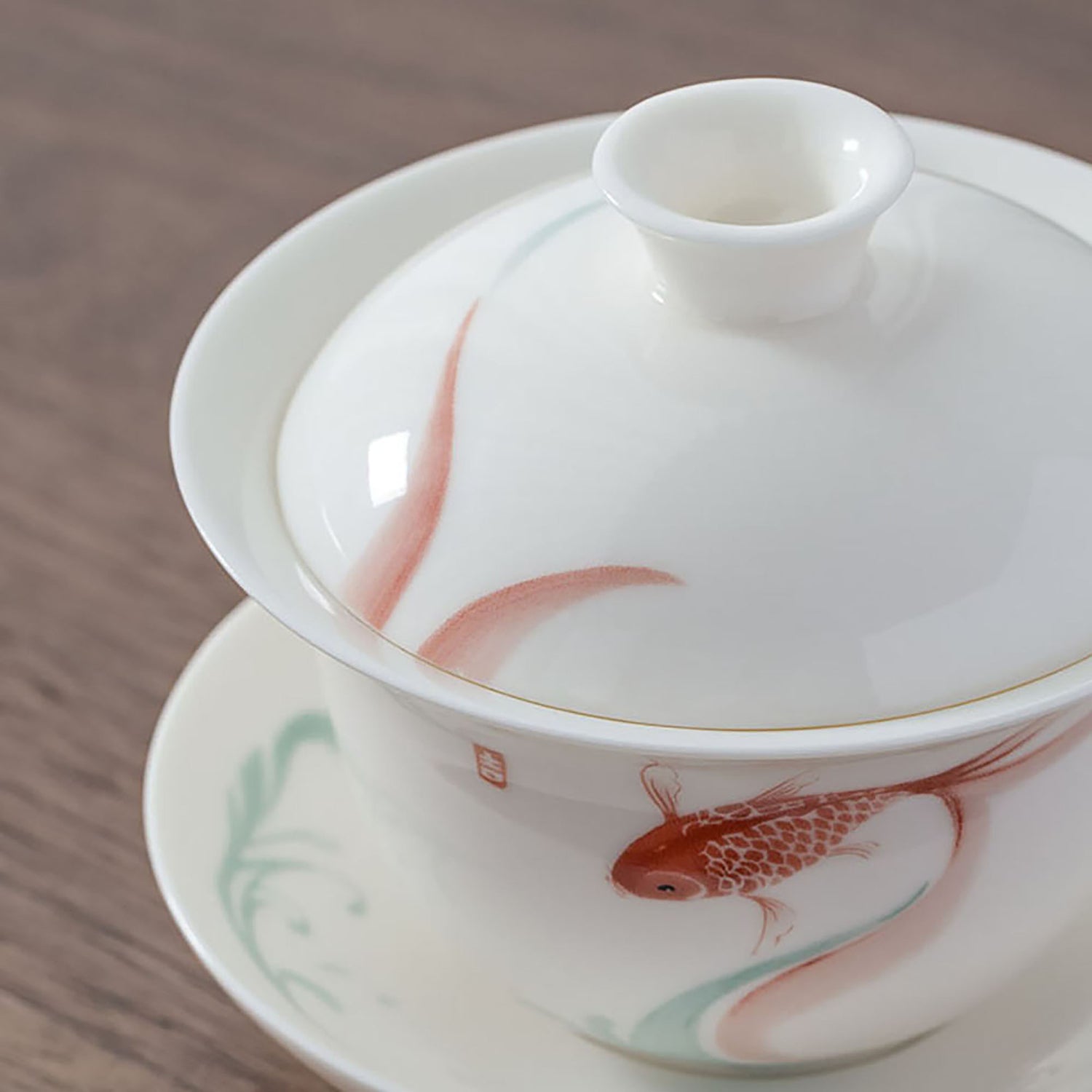 Gai wan en porcelaine blanche avec design bonheur de poisson