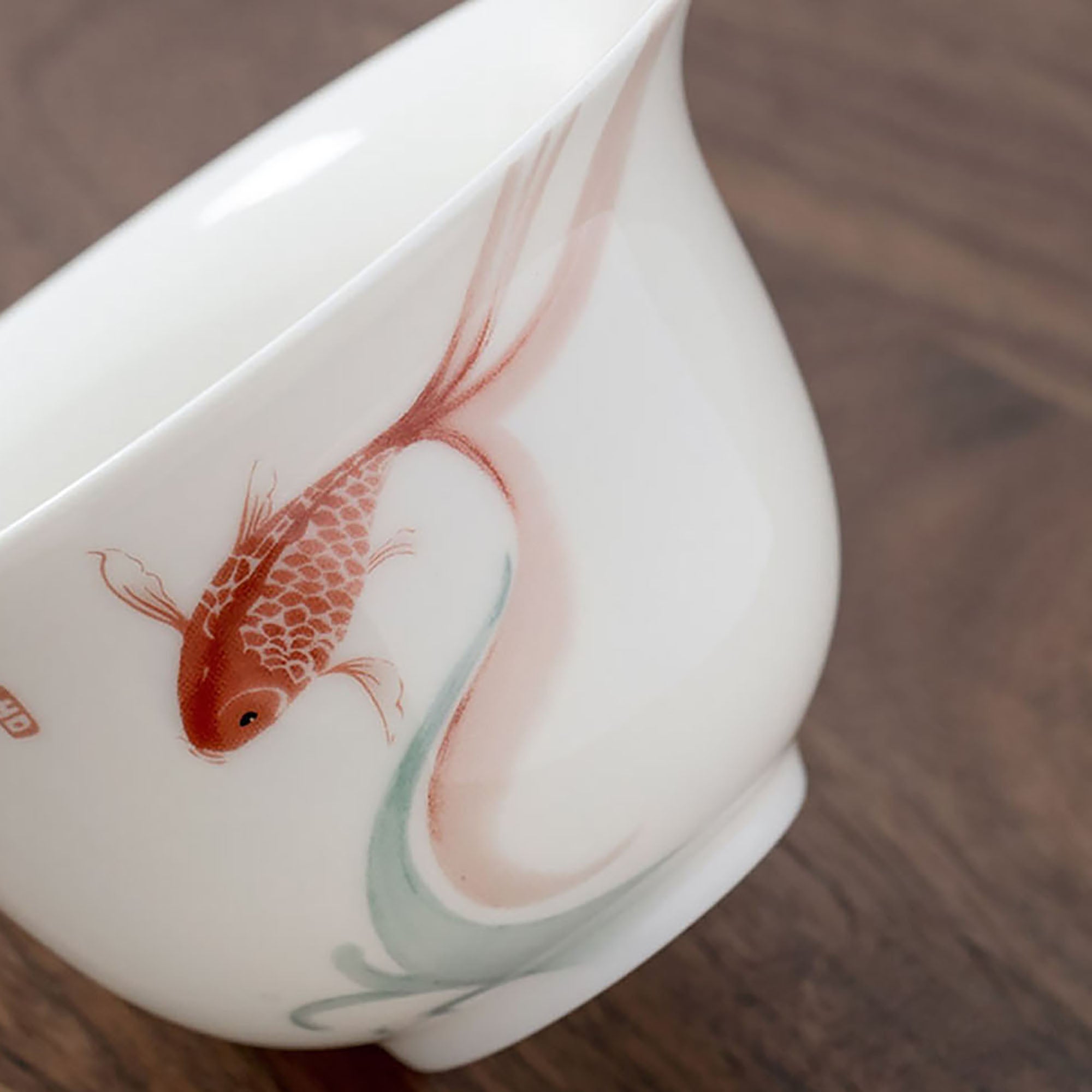 Gai wan en porcelaine blanche avec design bonheur de poisson