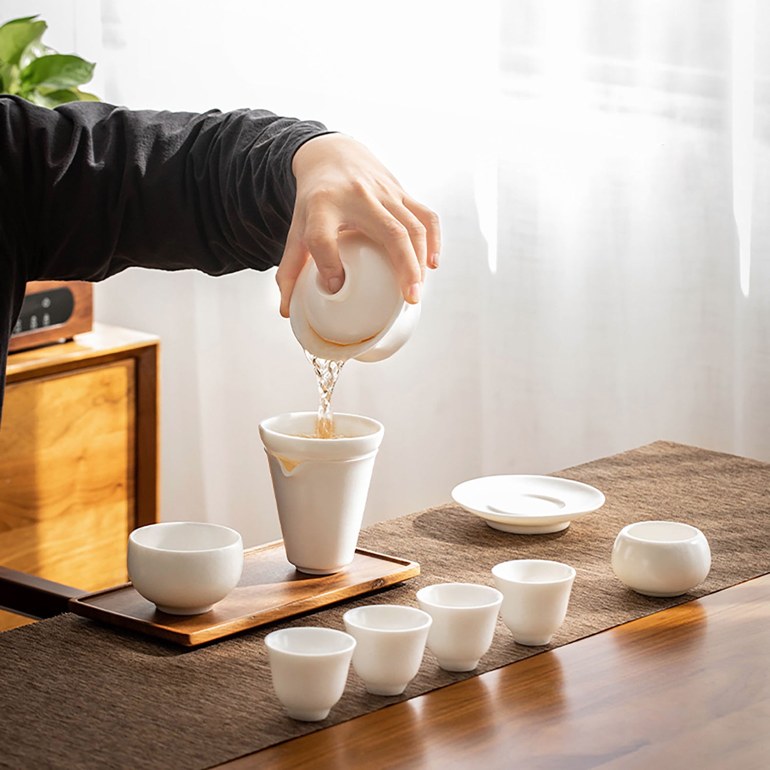 Service à thé gaiwan en blanc céladon Ru