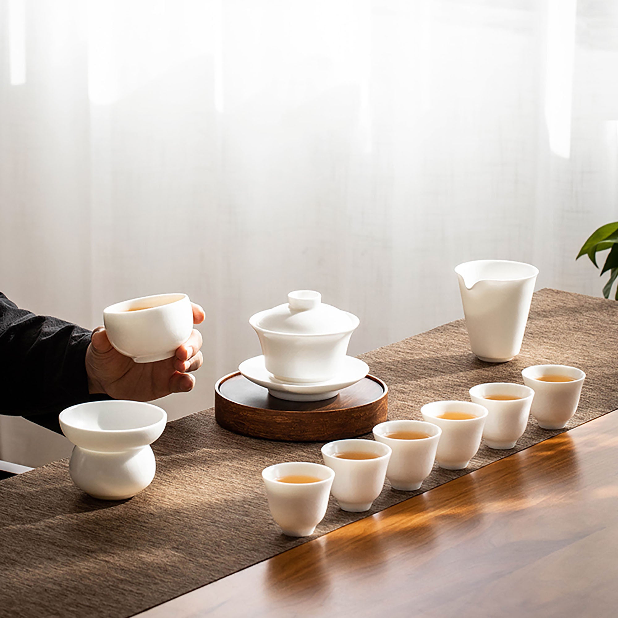 Service à thé gaiwan en blanc céladon Ru