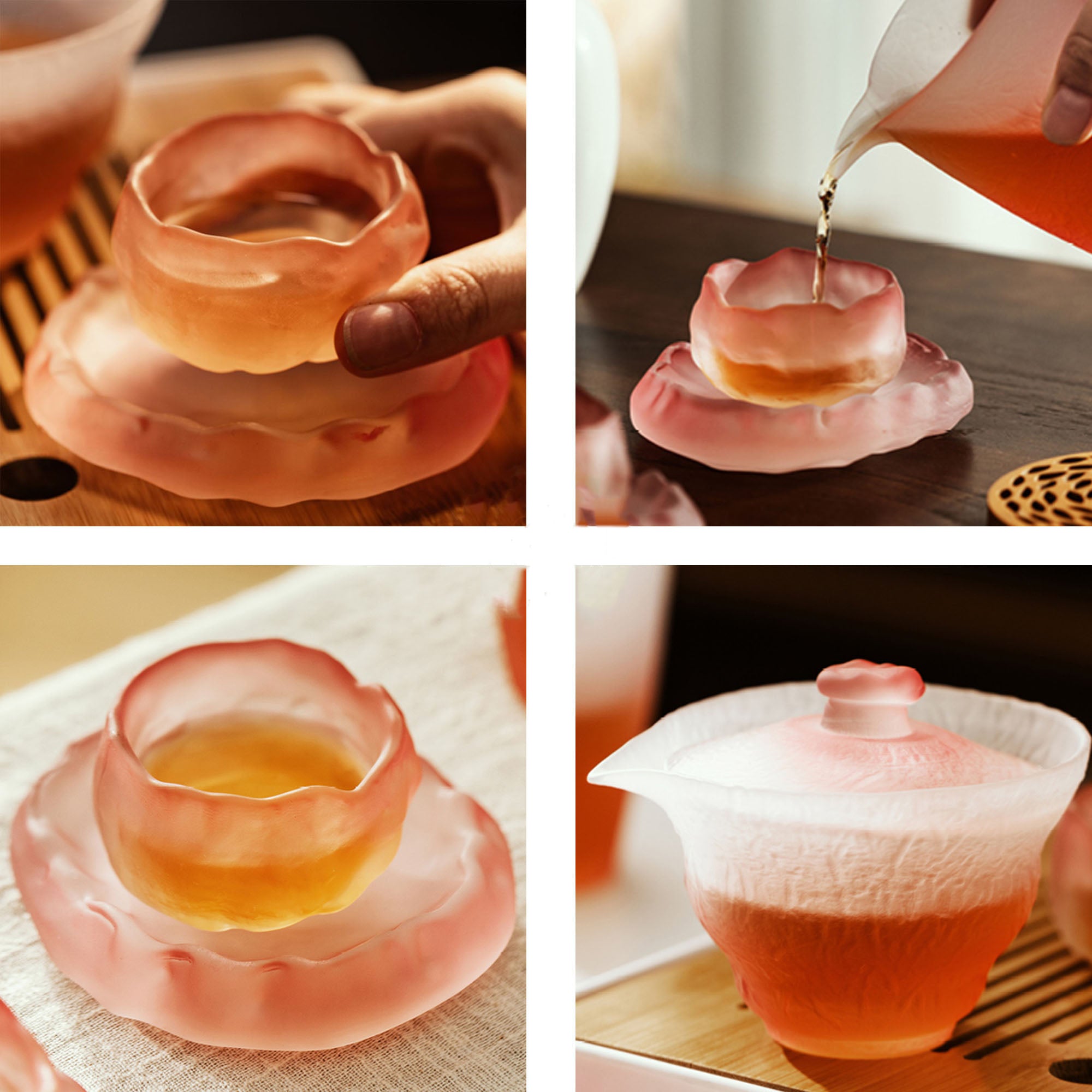 Ensemble de Gai wan en verre dépoli rose