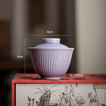 Gaiwan élégant en porcelaine avec design fleurs de magnolia violet 