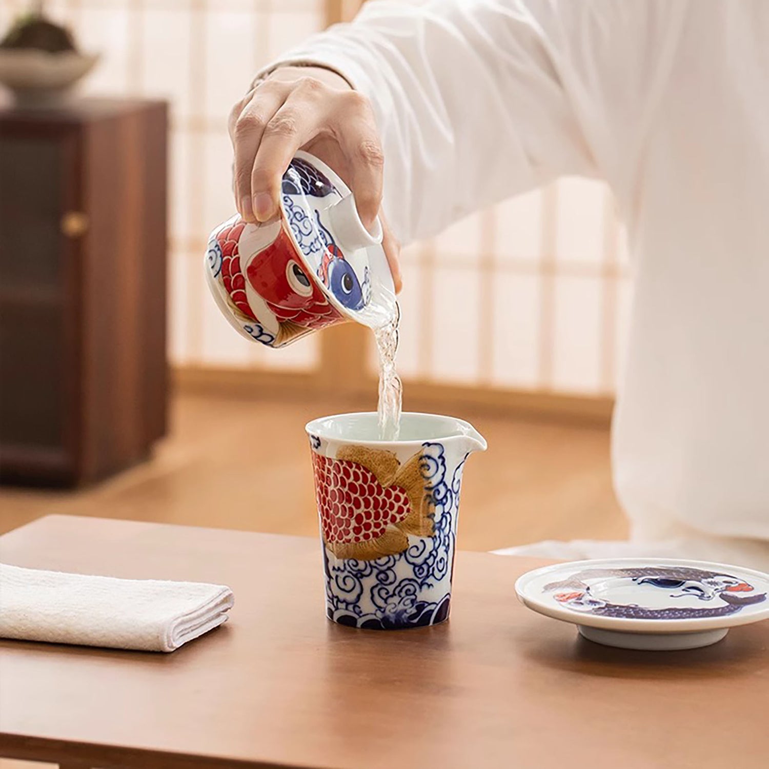 Gaiwan en porcelaine avec Motif bonheur dragon- poisson