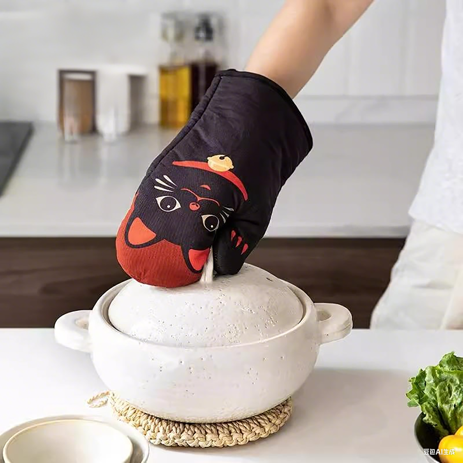 Gant de cuisine Shimoyama avec motif chat porte-bonheur