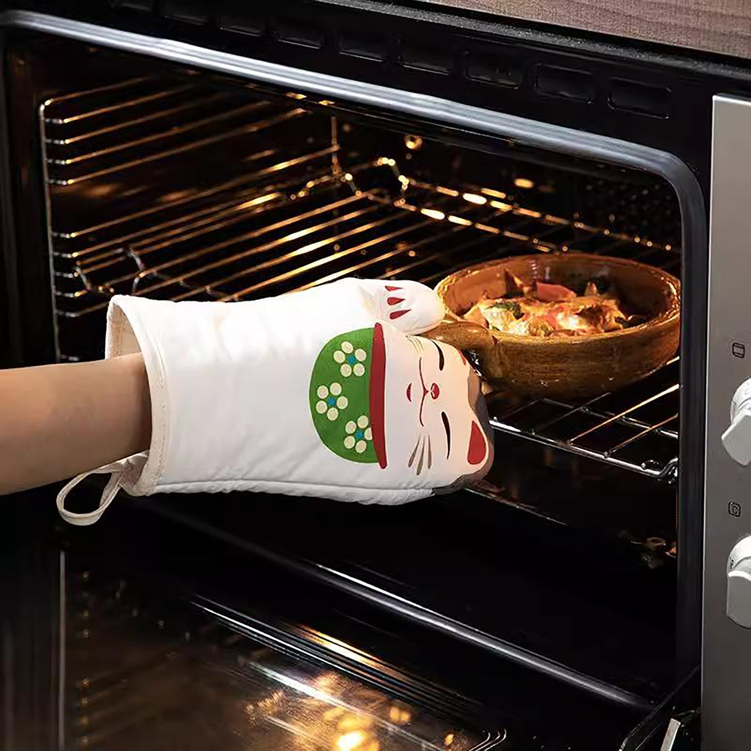 Gant de cuisine Shimoyama avec motif chat porte-bonheur