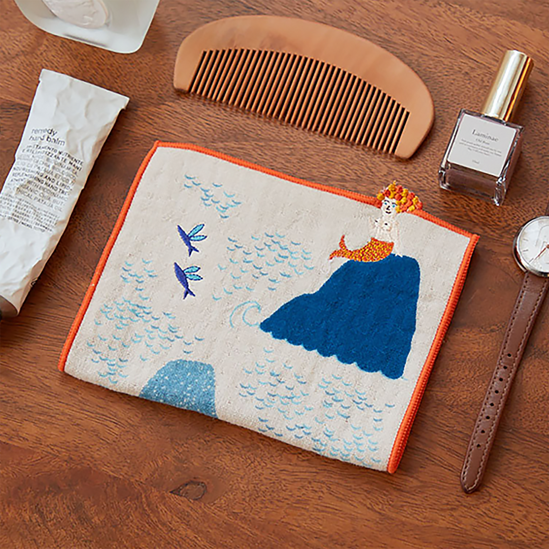 Serviette japonaise en coton brodé