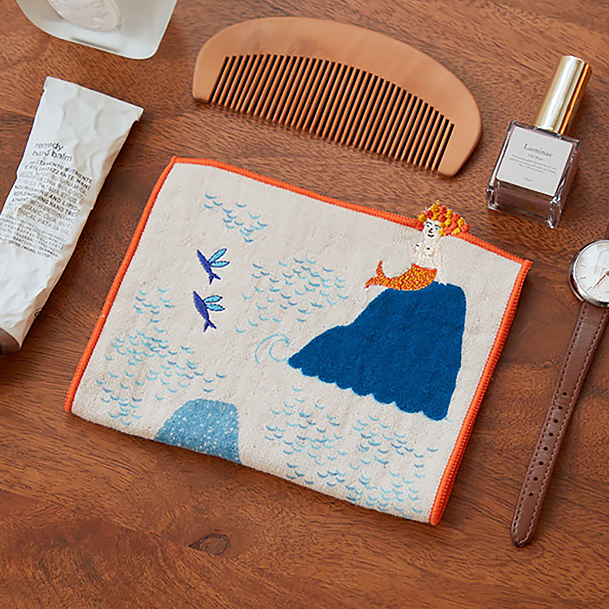 Serviette japonaise en coton brodé