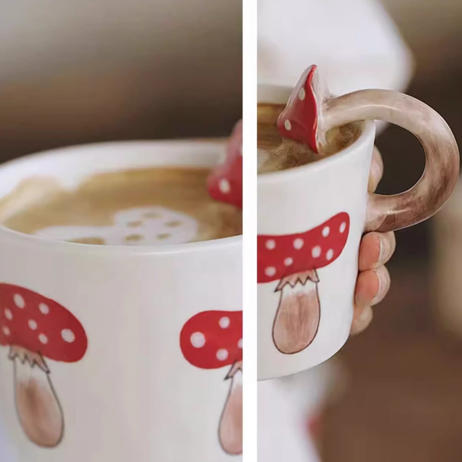 Tasse à café en céramique avec anse champignon rouge