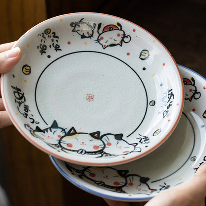Assiette Minoyaki avec mignon design de chat bonheur