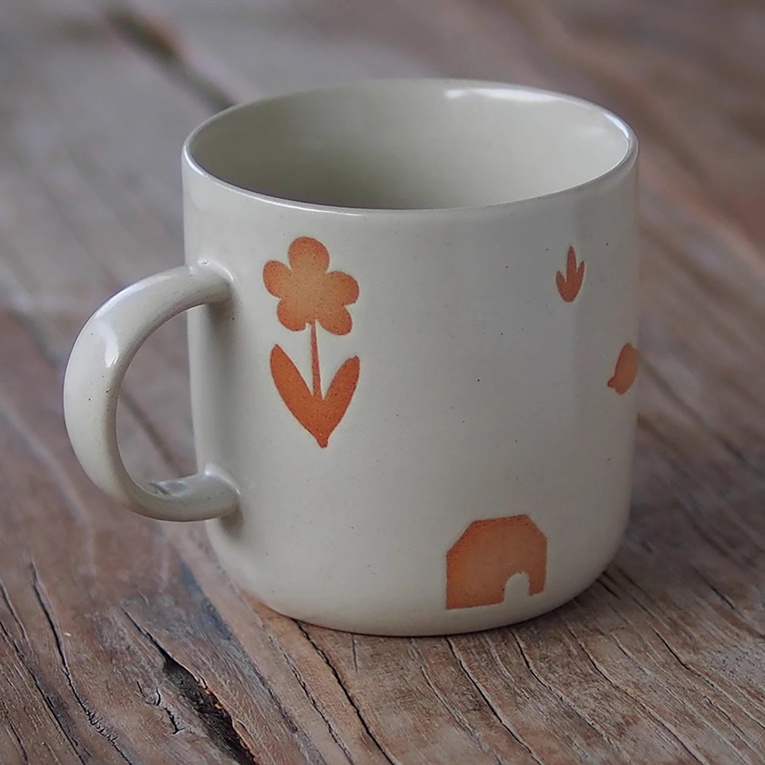 Mug en céramique fait à la main avec motif  Chat et maison