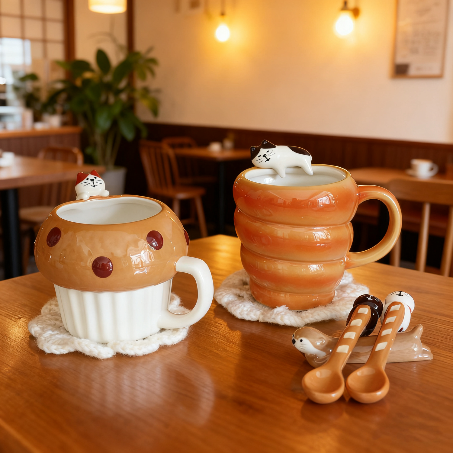 Mug en céramique en forme pain avec chat décoratif