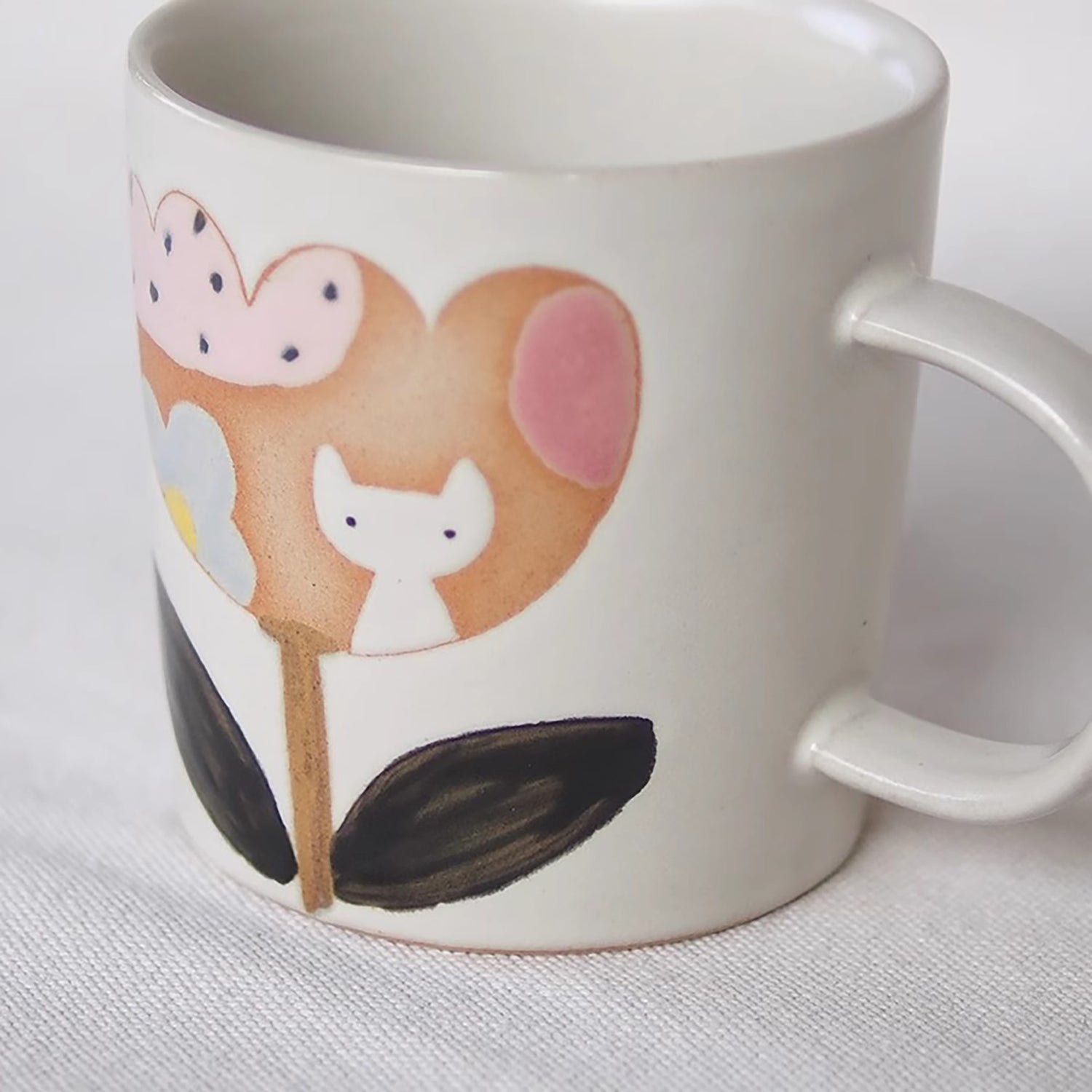 Mug en Céramique avec motif &quot;Tulipes et Petit Chat&quot;