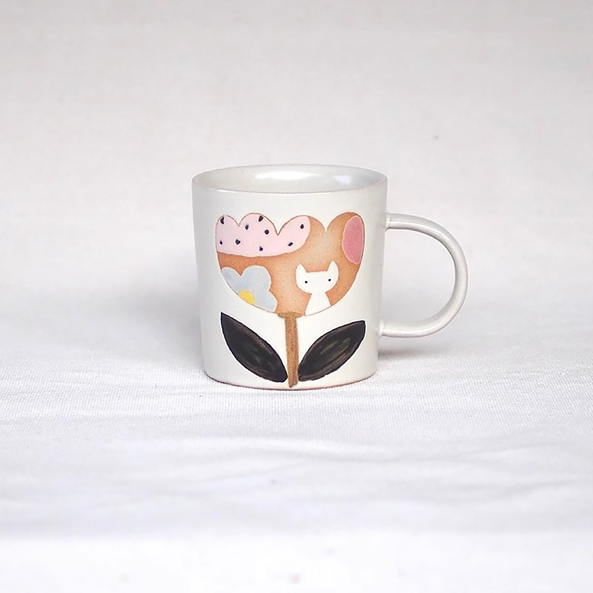 Mug en Céramique avec motif &quot;Tulipes et Petit Chat&quot;