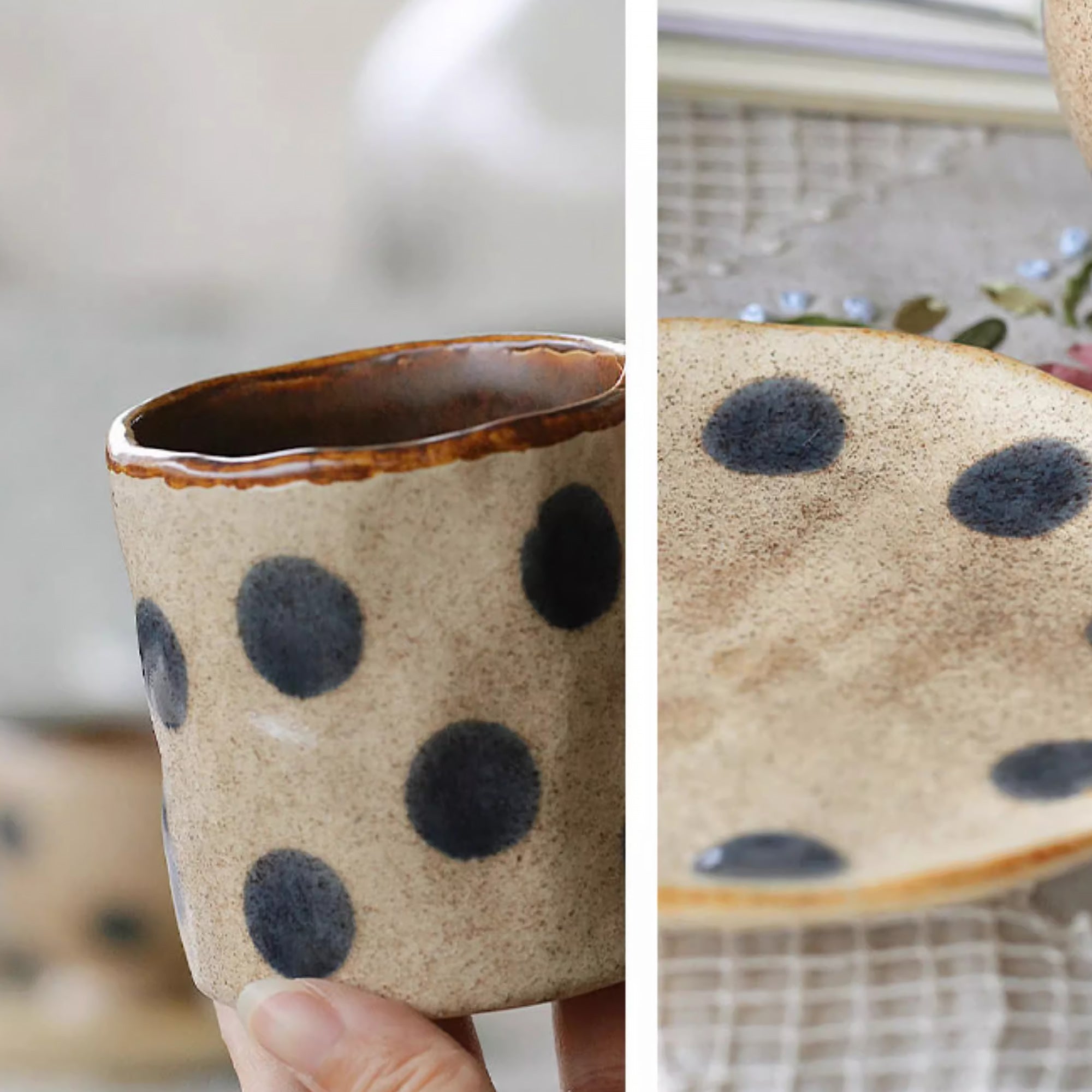 Mug en céramique fait main style vintage à pois