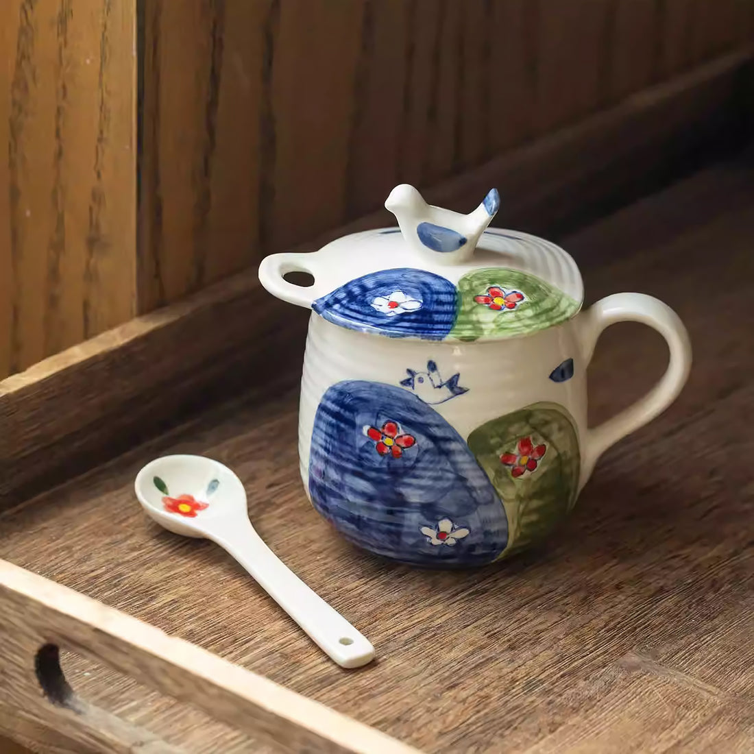 Mug en céramique Mino-yaki avec cuillère