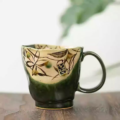 Mug en céramique Minoyaki vert rétro