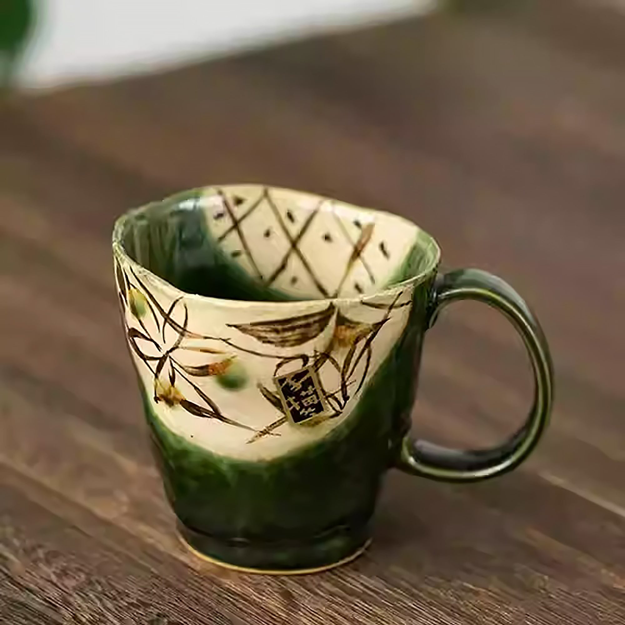 Mug en céramique Minoyaki vert rétro