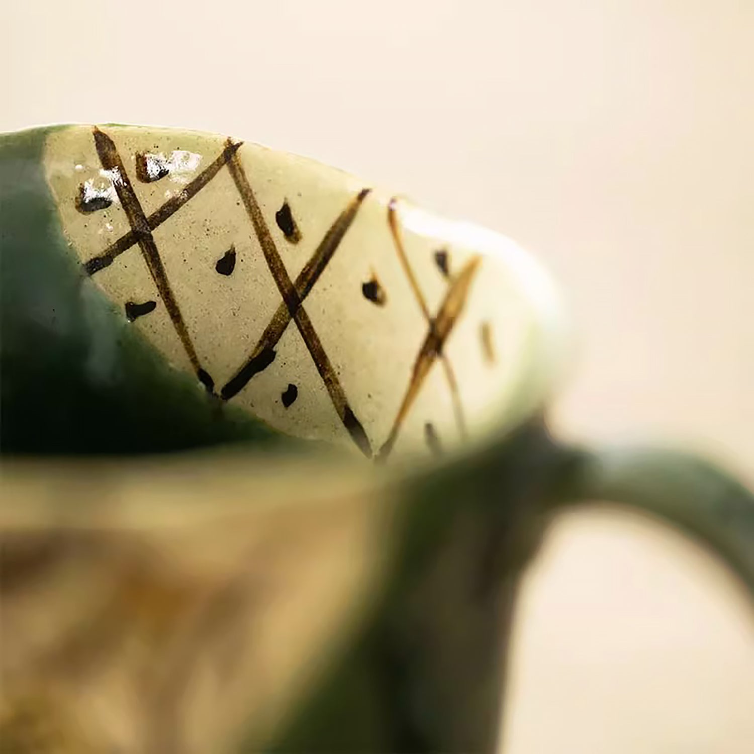 Mug en céramique Minoyaki vert rétro