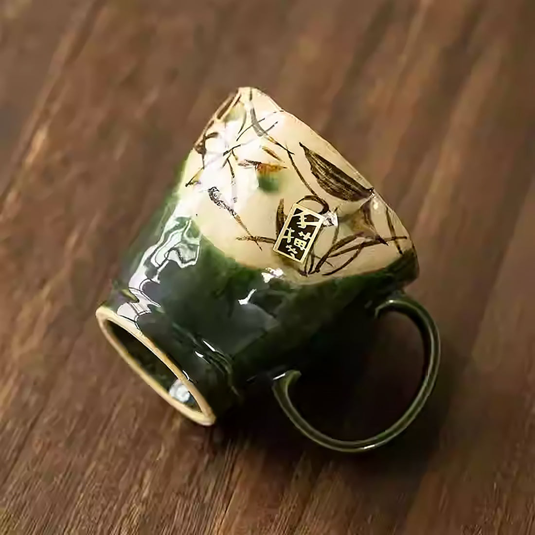 Mug en céramique Minoyaki vert rétro