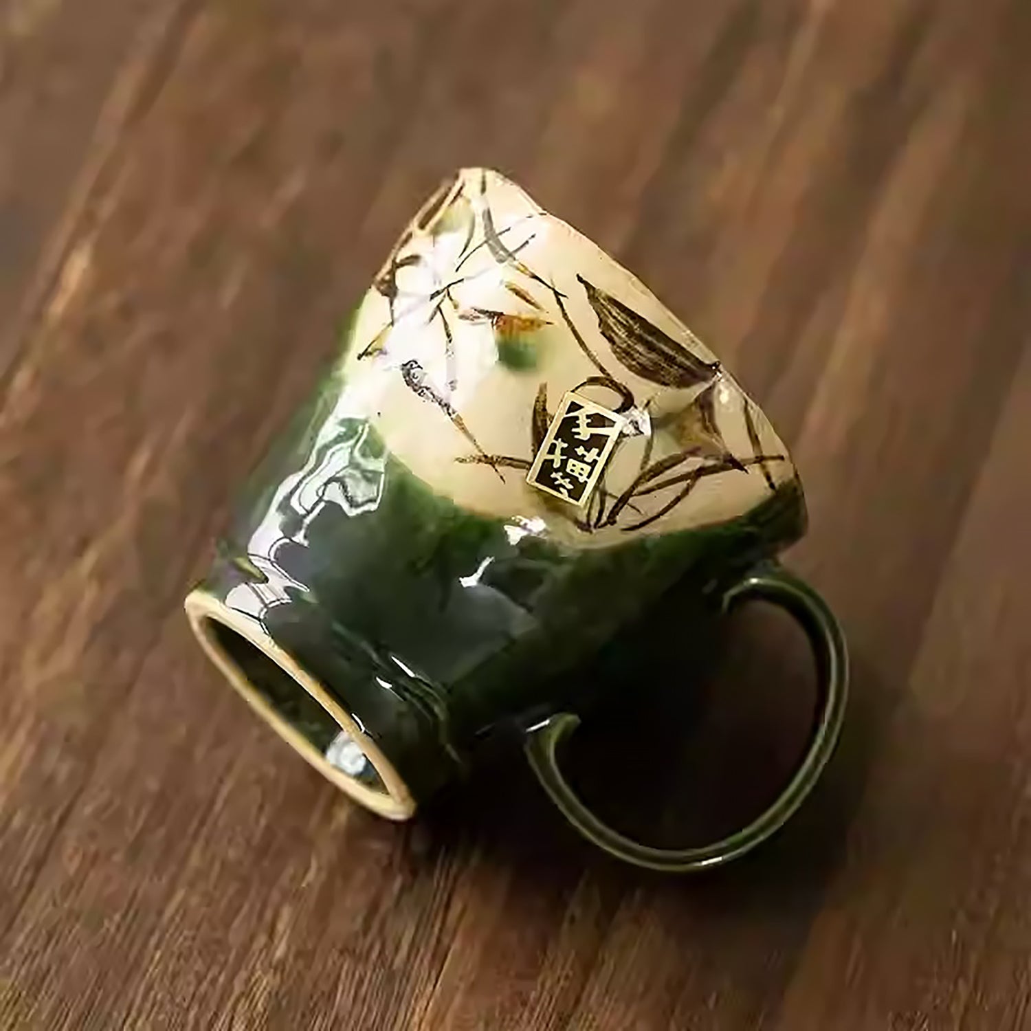 Mug en céramique Minoyaki vert rétro