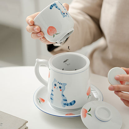 Mug à thé en porcelaine blanche avec motif de chat mignon