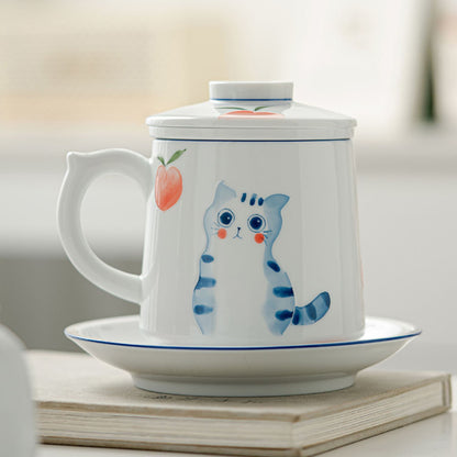 Mug à thé en porcelaine blanche avec motif de chat mignon