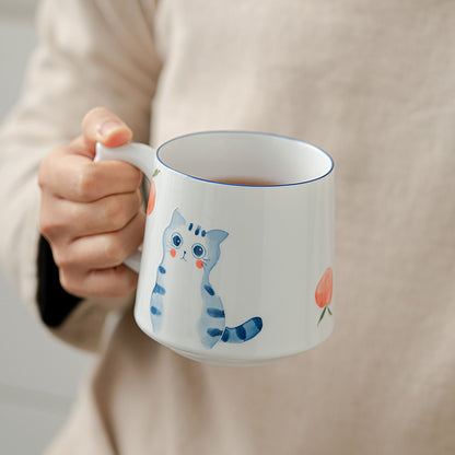 Mug à thé en porcelaine blanche avec motif de chat mignon