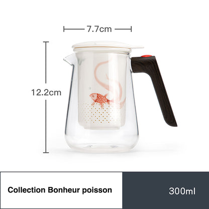 Théière en verre avec design bonheur de poisson