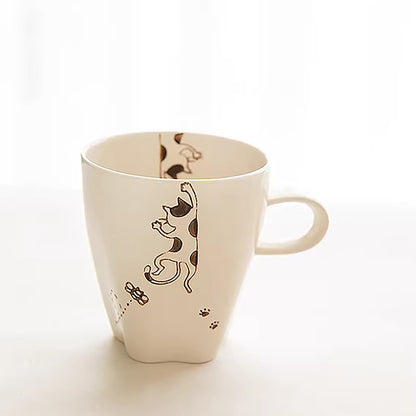 Mug Arita chat peint main fond patte