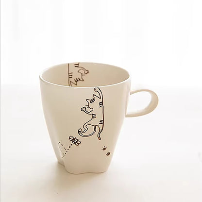 Mug Arita chat peint main fond patte