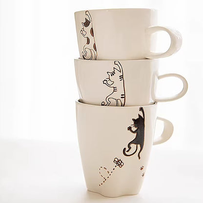 Mug Arita chat peint main fond patte