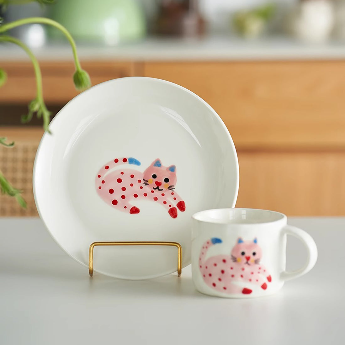 Mug en céramique fait à la main avec Design chat rose