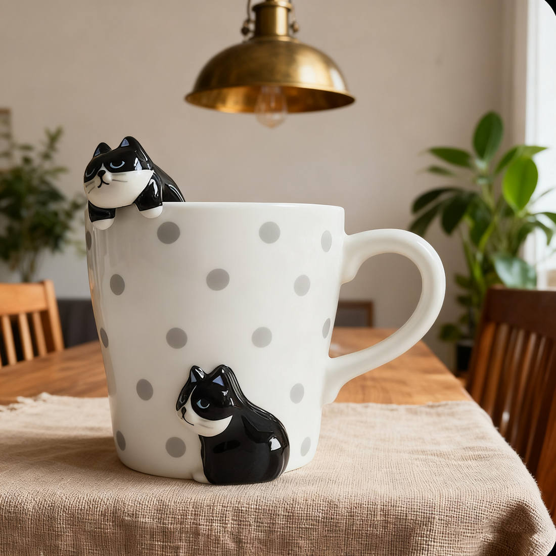 Mug en céramique avec chat en relief