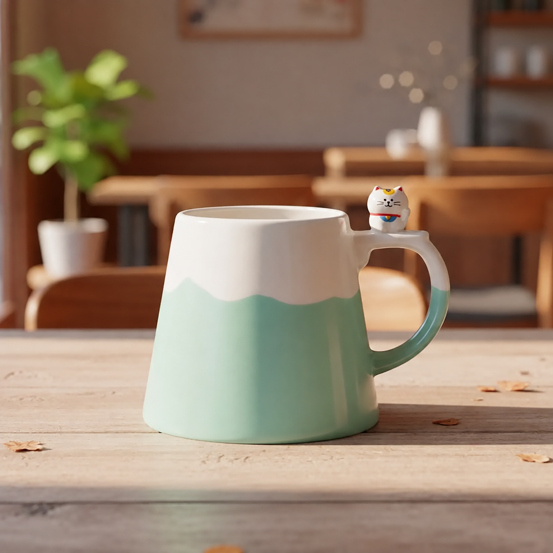 Tasse Berg Fuji mit Daruma- und Shiba-Figur