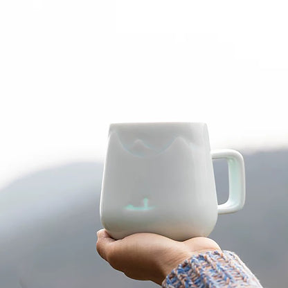 Mug en porcelaine style translucide avec motif oiseaux et pêcheur