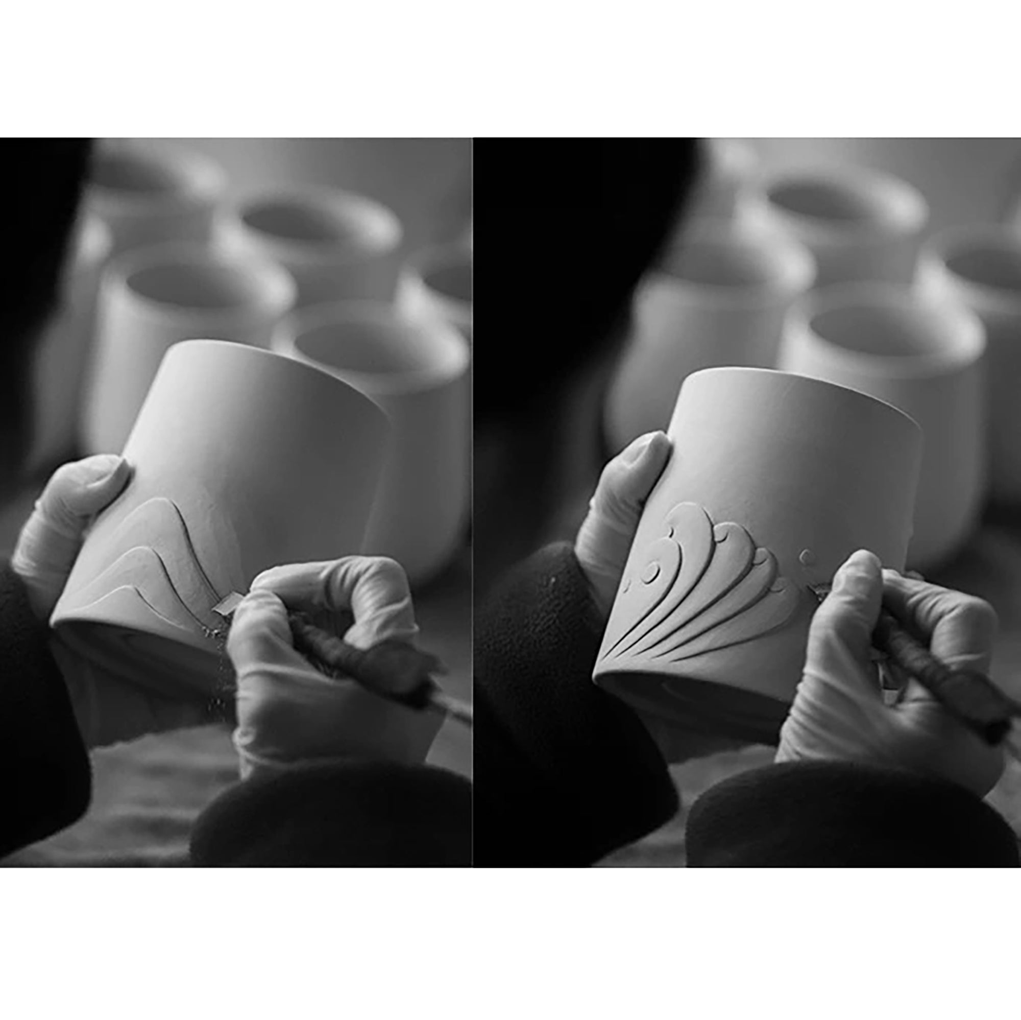 Mug en porcelaine style translucide avec motif montagnes et vagues