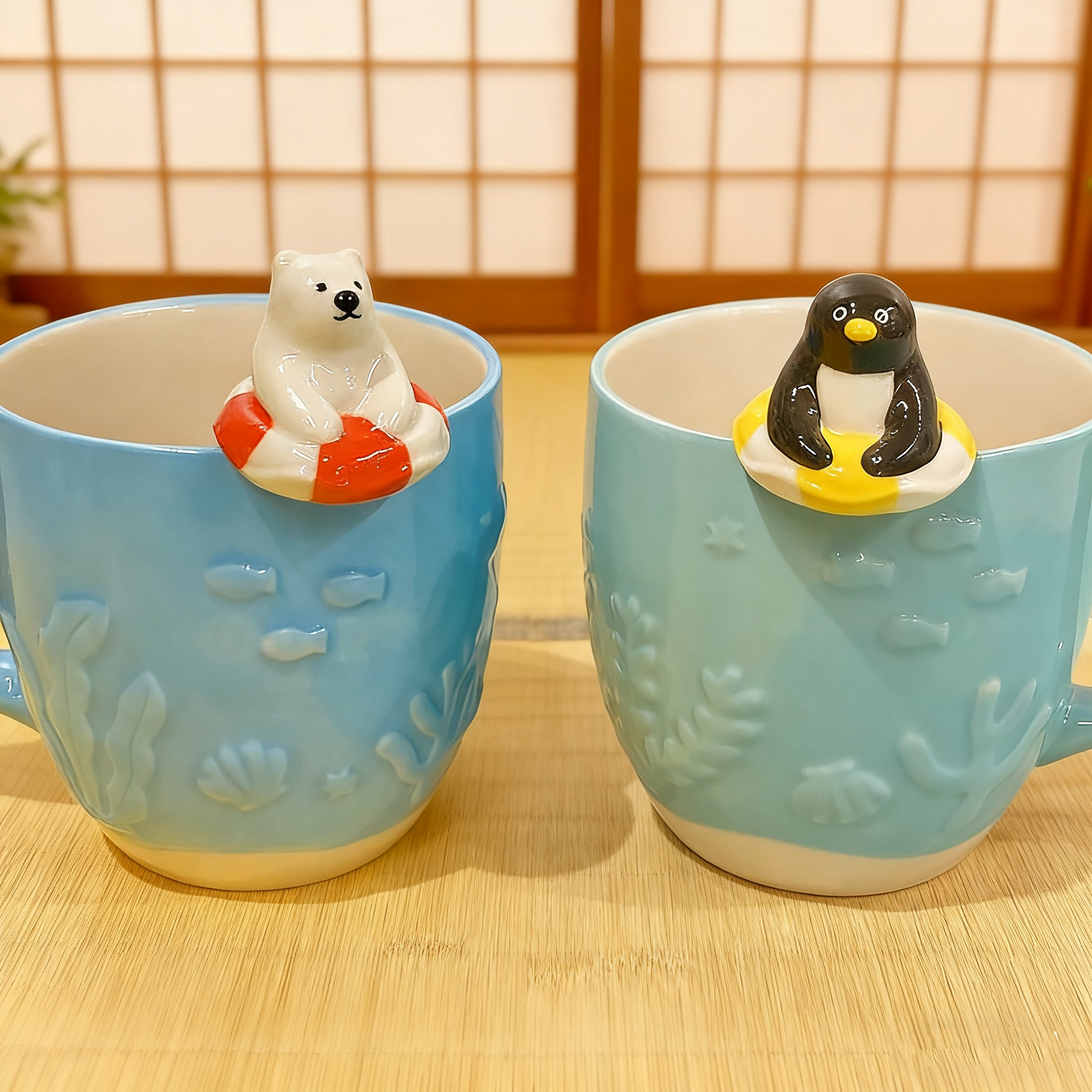 Mug en céramique avec cuillère animaux piscine